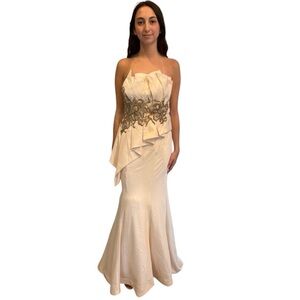 NWT Mac Duggal Gold Tan Strapless Embellished Gown